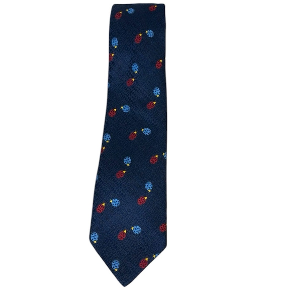 Vintage VILLA Di Oro Ladybug neck tie made in Italy navy blue novelty tie